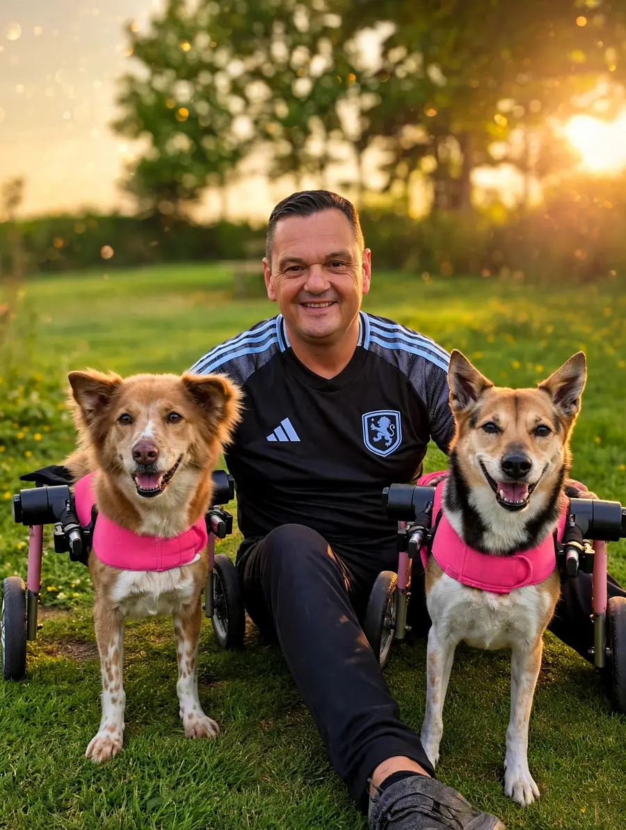 Ian with disabled dogs and dog wheelchairs